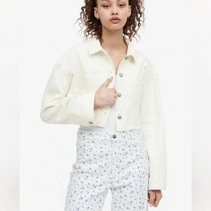 H&M twill crop  jacket‎ warm white XS